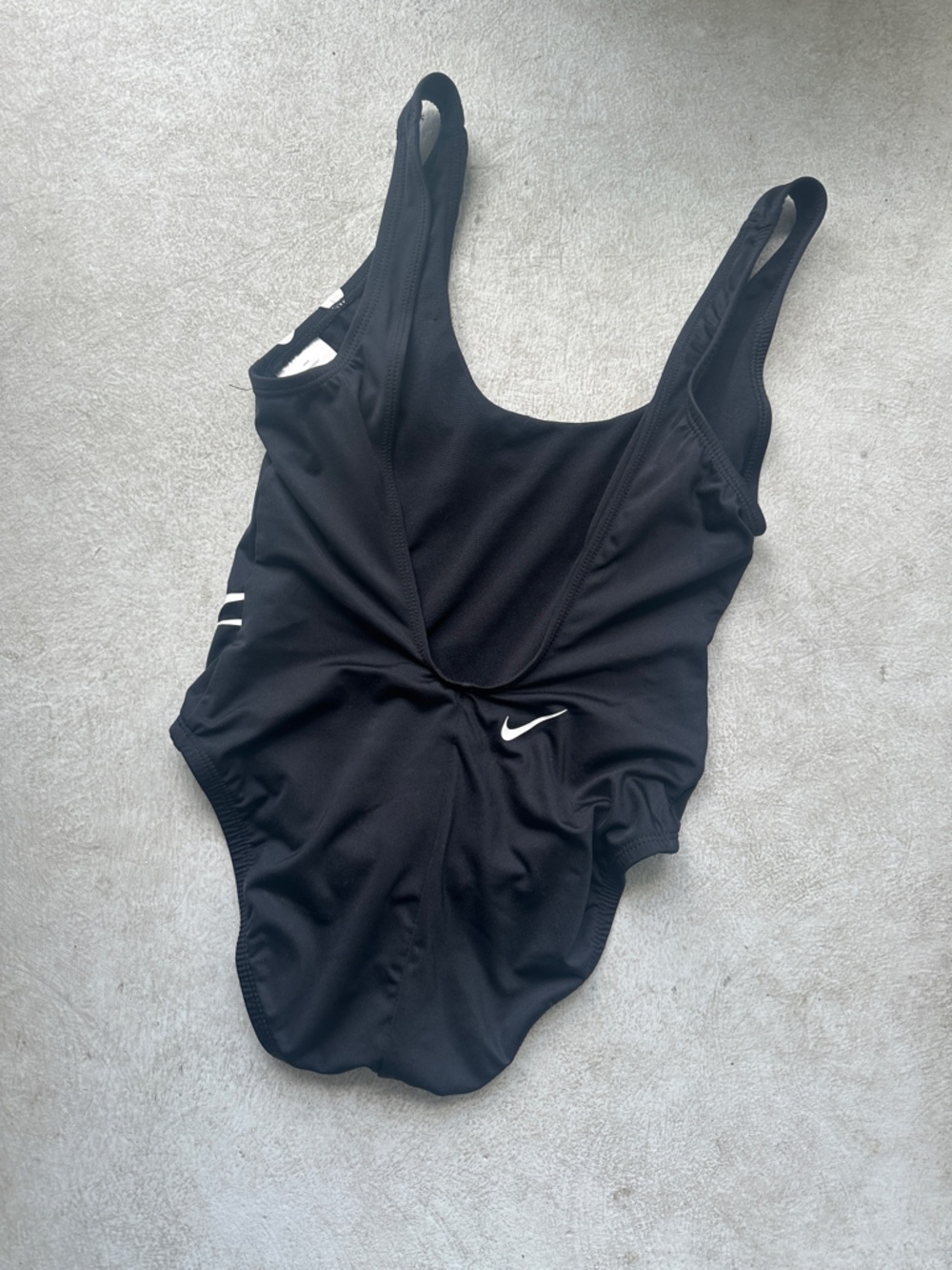 Nike Black One-Piece Swimsuit with White Swoosh Wave Accents - Picture 3 of 3